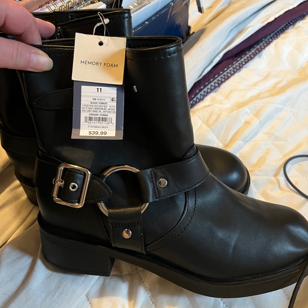Women's Black Ankle Boots with Buckle Detail